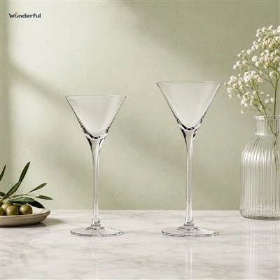 Set Gwydr Coctel Crystal Martini Clasurol