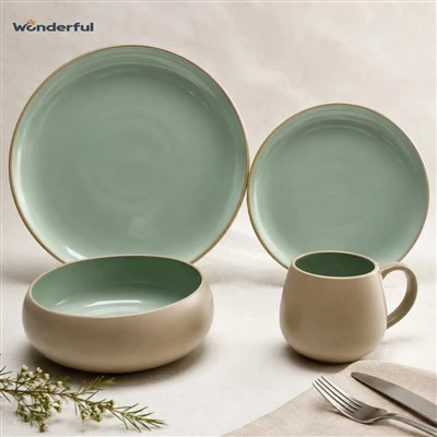 Set Llestri Cinio Llestri Cerrig Cyferbyniad Dau-Tôn Matte & Gloss